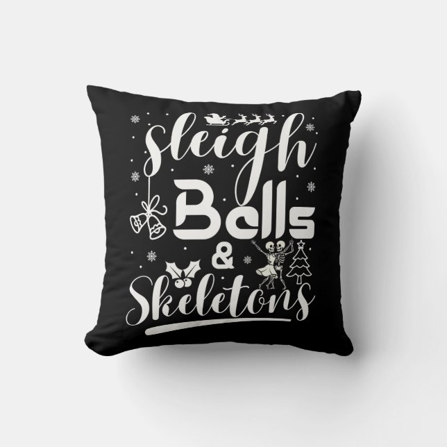 Sleigh bells & skeletons dancing funny christmas kissen (Vorderseite)