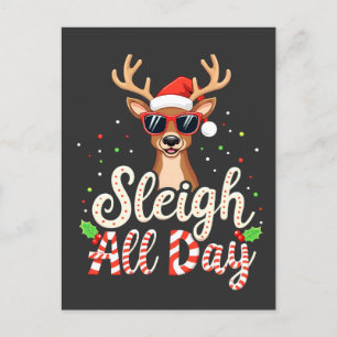 Sleigh Ganztags Funny Rentier Weihnachtsliebhaber Postkarte