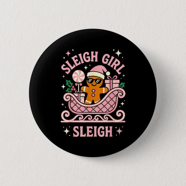 Sleigh Girl Cute Cookie Christmas  Button (Vorderseite)