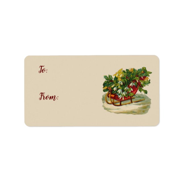 Sleigh Holly Vintage Weihnachtsgeschenke Tags Adressaufkleber (Vorne)
