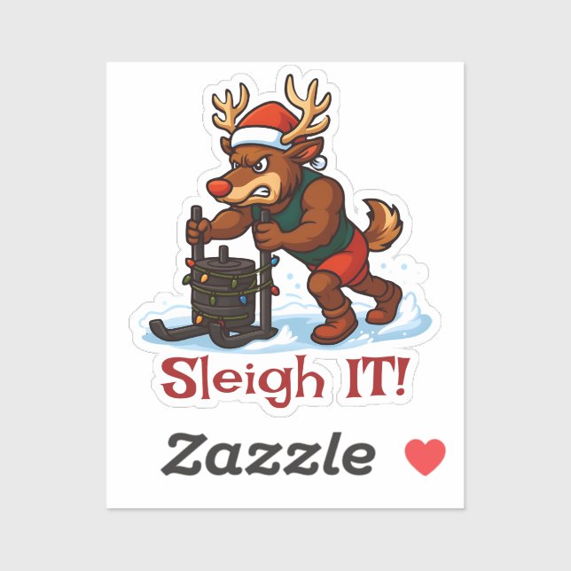 Sleigh It – Funny Christmas Reindeer Gym Workout Aufkleber (Blatt)
