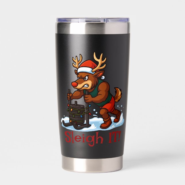 Sleigh It – Funny Christmas Reindeer Gym Workout Thermobecher (Vorderseite)