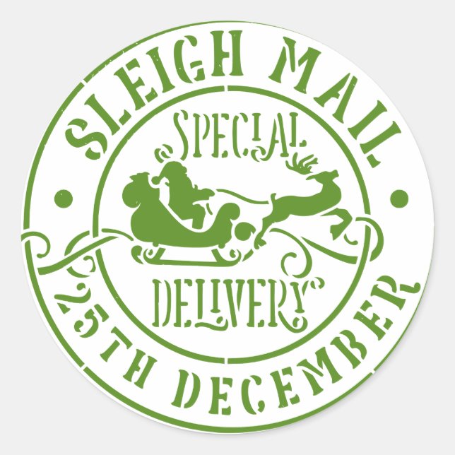 Sleigh Mall Special Delivery Briefmarke Runder Aufkleber (Vorderseite)