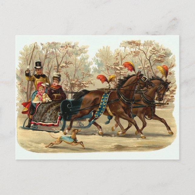 "Sleigh Ride" Weihnachtsfeiertag Postkarte (Vorderseite)