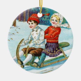 Sleigh riding at Christmas time Keramik Ornament