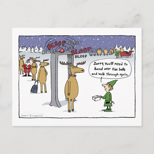 "Sleigh Security" Funny Christmas Cartoon Postkarte (Vorderseite)
