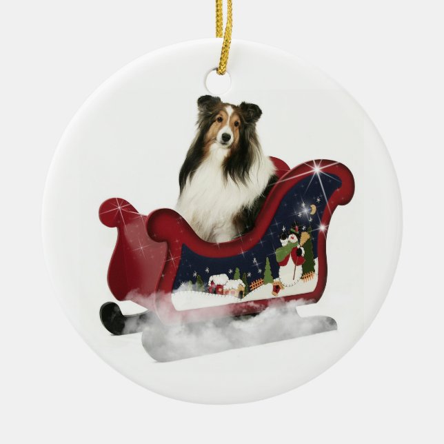 Sleigh Sheltie Keramikornament (Vorne)