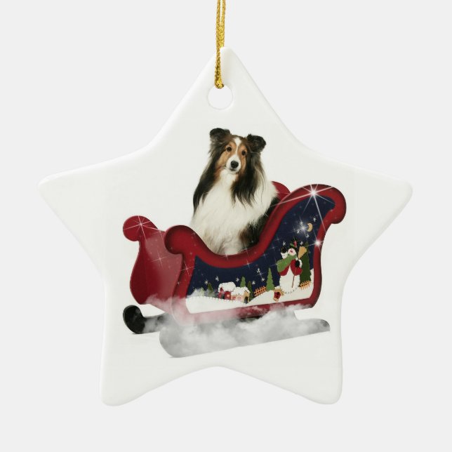 Sleigh Sheltie Keramikornament (Vorne)