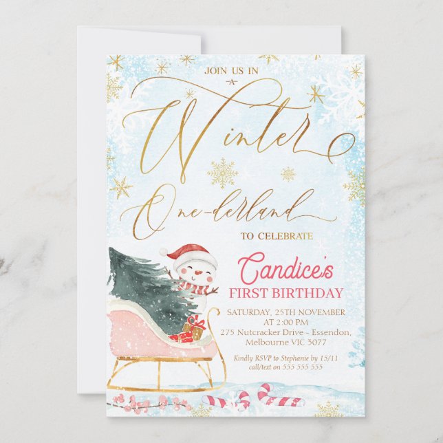 Sleigh Winter One derland Anniversaire Invitation (Devant)