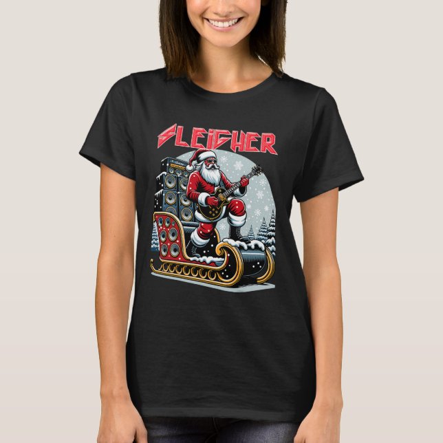 Sleigher Hail Santa Heavy Metal Christmas Rock Xma T-Shirt (Vorderseite)
