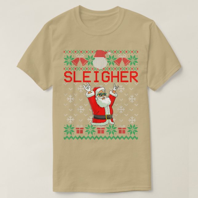 Sleigher Heavy Metal Music Hail Santa Ugly Christm T-Shirt (Design vorne)