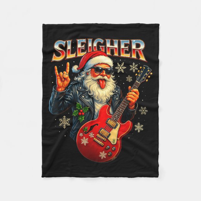 Sleigher Rock Santa Funny Metal Christmas Design  Fleecedecke (Vorderseite)