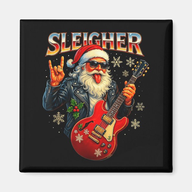 Sleigher Rock Santa Funny Metal Christmas Design  Magnet (Vorne)