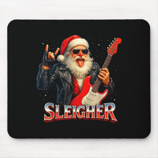 Sleigher Rock Santa Funny Metal Christmas Design  Mousepad (Vorne)