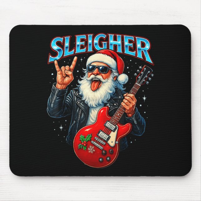 Sleigher Rock Santa Funny Metal Christmas Design  Mousepad (Vorne)