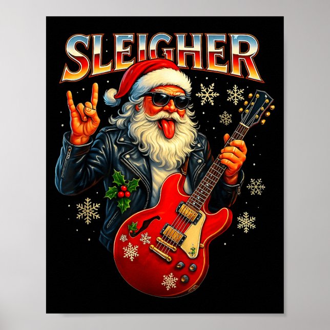Sleigher Rock Santa Funny Metal Christmas Design  Poster (Vorne)