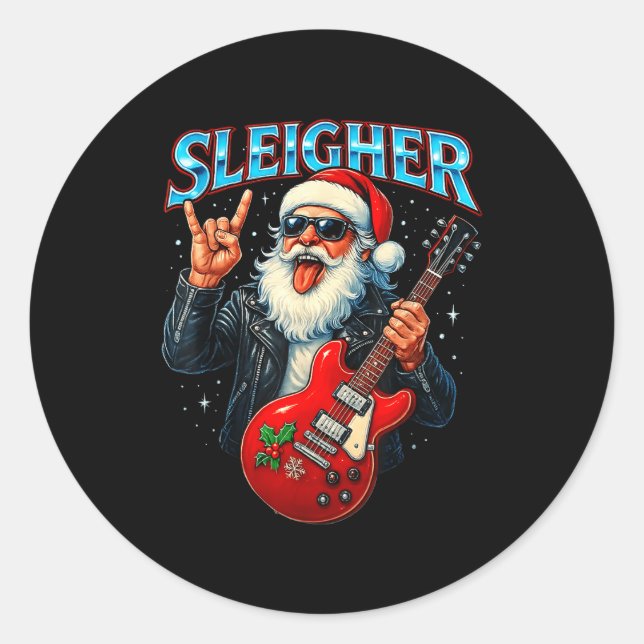 Sleigher Rock Santa Funny Metal Christmas Design  Runder Aufkleber (Vorderseite)