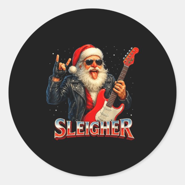 Sleigher Rock Santa Funny Metal Christmas Design  Runder Aufkleber (Vorderseite)