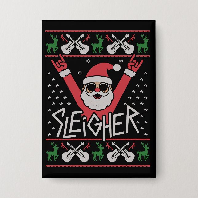 Sleigher Weihnachtsmann Christmas Rock n Roll häss Button (Vorderseite)