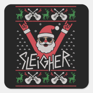 Sleigher Weihnachtsmann Weihnachten Rock n Roll hä Quadratischer Aufkleber