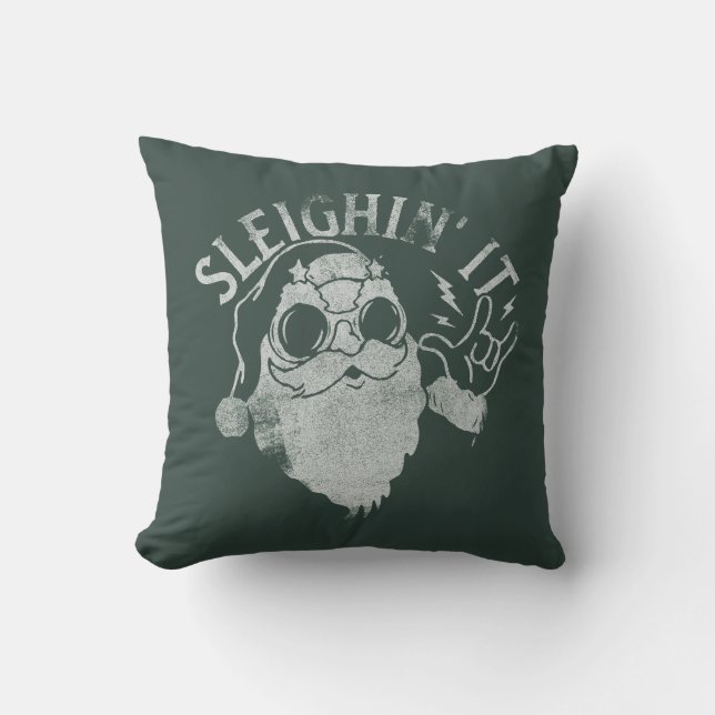 Sleighin It Funny Santa Sleigh Christmas Kissen (Vorderseite)