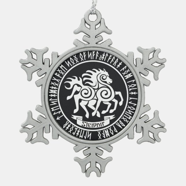 Sleipnir / Odin's Horse - Weihnachten Schneeflocken Zinn-Ornament (Vorderseite)