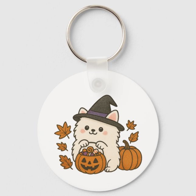 Sleutelhanger Halloween Pomeranian – Cute & Spooky Schlüsselanhänger (Vorderseite)