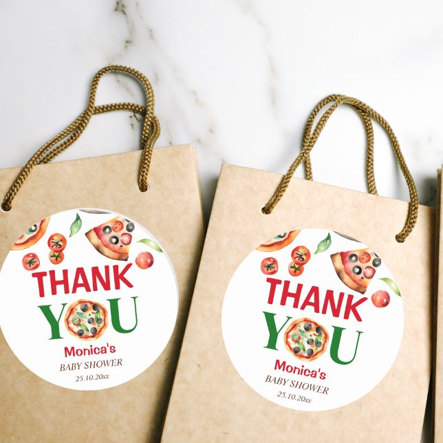 Slice Slice Baby Dusche Italienische Pizza Gefalle Runder Aufkleber (Slice slice baby shower Italian pizza favor Sticker pizza party thank you stickers red green white)