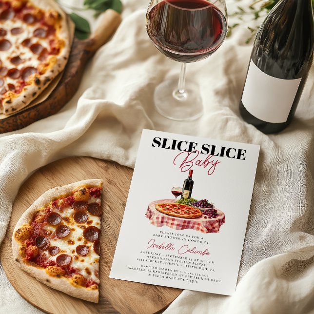 Slice Slice Baby Pizza Foto Babydusche Einladung (Slice Slice Baby - Photo Baby Shower Invitation )