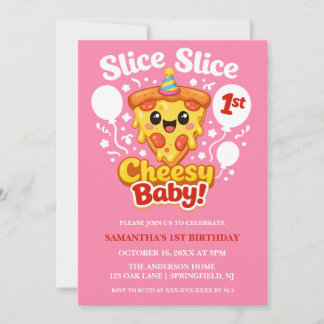 Slice Slice Baby Pizza Girl 1st Birthday Photo Einladung