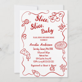 Slice Slice Baby | Red Doodle Pizza Baby Shower Einladung