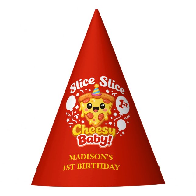 Slice Slice Cheesy Baby Pizza 1st Birthday Party Partyhütchen (Vorderseite)