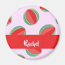 Sliced watermelon pattern on pink magnet