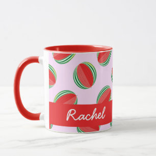 Sliced watermelon pattern on pink tasse