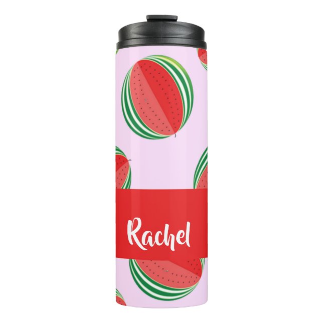 Sliced watermelon pattern on pink thermosbecher (Vorderseite)