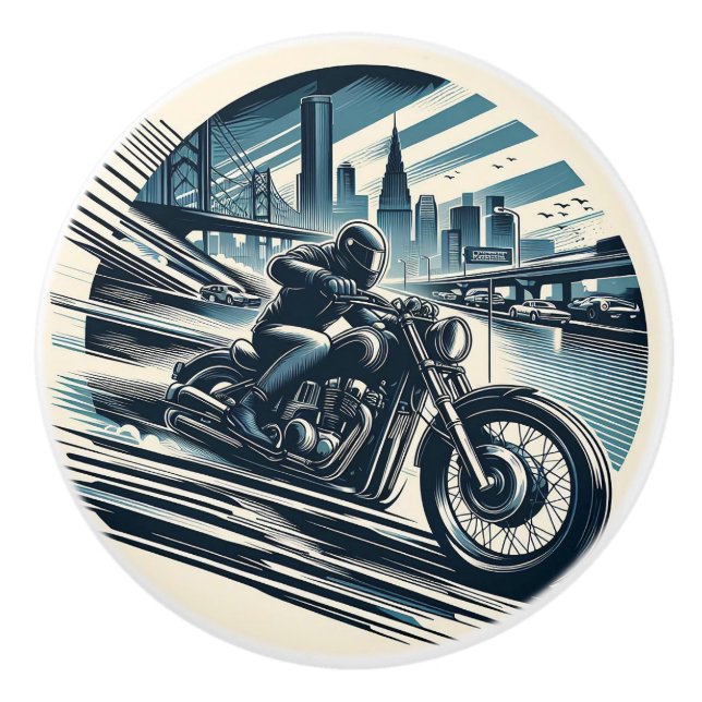 Slick Motorrad Blue Dirt Bike Biker Keramikknauf (Vorderseite)
