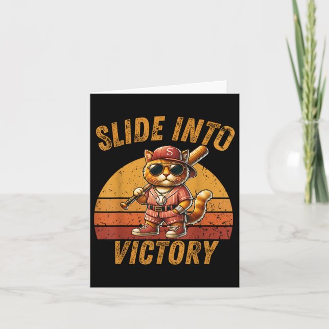 Slide in Vicente Funny Funny Cat Baseball Sunset V Karte (Vorderseite)