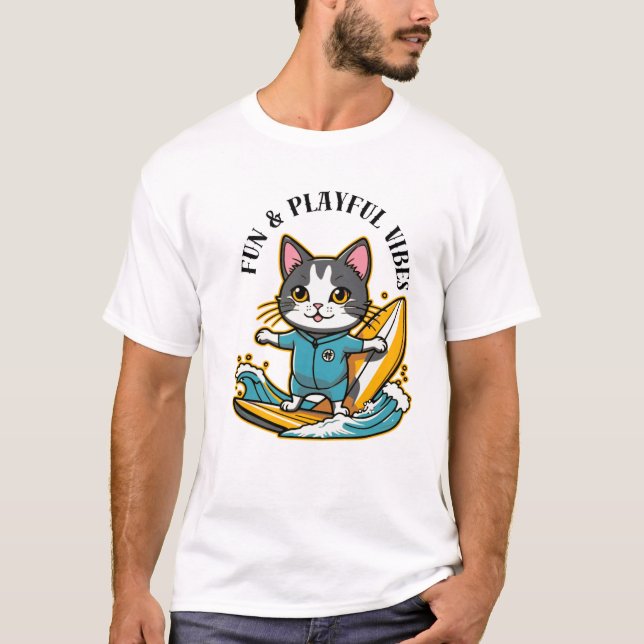 Sliding Cat Fun & Playful Vibes T-Shirt (Vorderseite)
