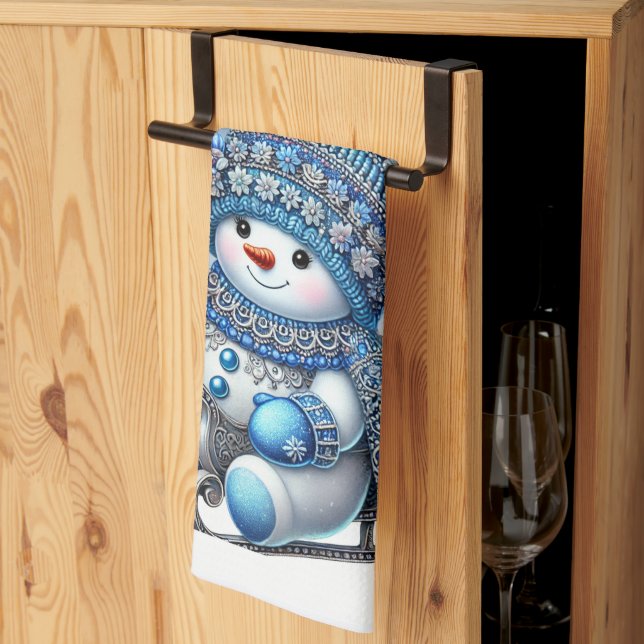 Sliding Snowman Noël Vacances Serviette de cuisine (Pliage en tiers)