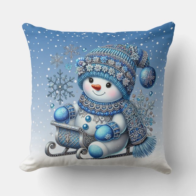 Sliding Snowman Weihnachts-Weihnachtsbaum Kissen (Vorderseite)