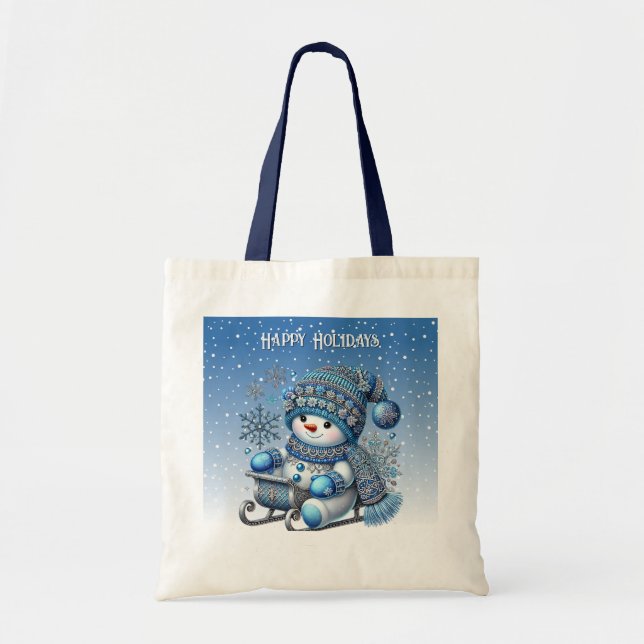 Sliding Snowman Weihnachtsfeiertag Tote Tag Tragetasche (Vorne)