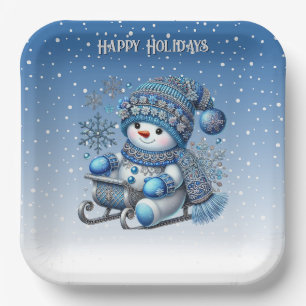 Sliding Snowman Weihnachtszeitung Plakat Pappteller