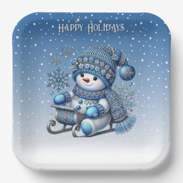 Sliding Snowman Weihnachtszeitung Plakat Pappteller (Vorderseite)