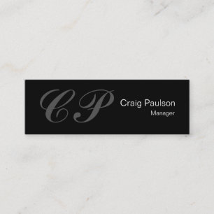 Slim Black Grey Script Monogram Business Card Mini Visitenkarte