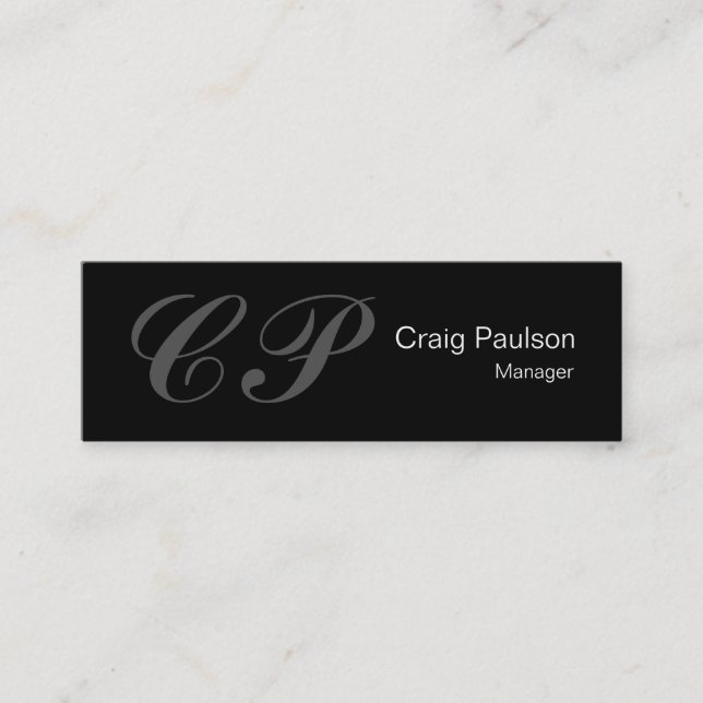 Slim Black Grey Script Monogram Business Card Mini Visitenkarte (Vorderseite)