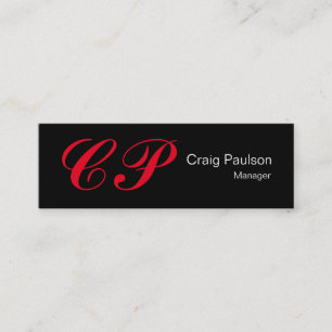 Slim Black Red Script Monogram Business Card Mini Visitenkarte