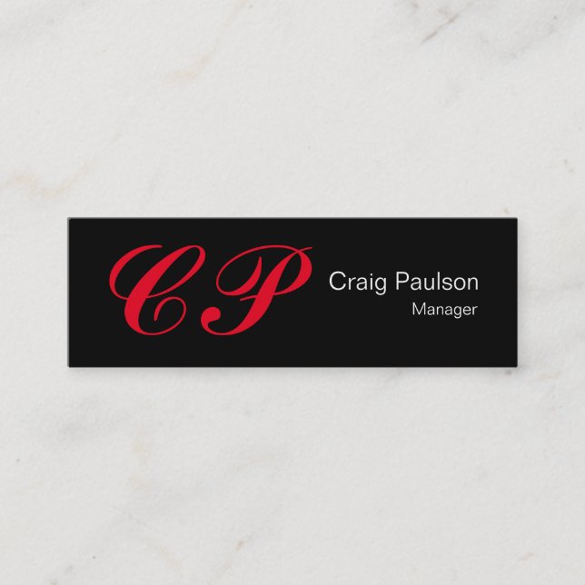 Slim Black Red Script Monogram Business Card Mini Visitenkarte (Vorderseite)