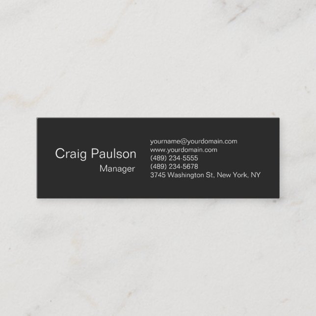 Slim Contemporary Dark Gray Mini Business Card Mini Visitenkarte (Vorderseite)
