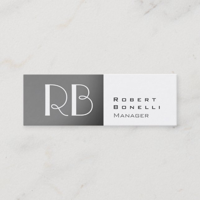 Slim Grau White Monogram Manager Business Card Mini Visitenkarte (Vorderseite)