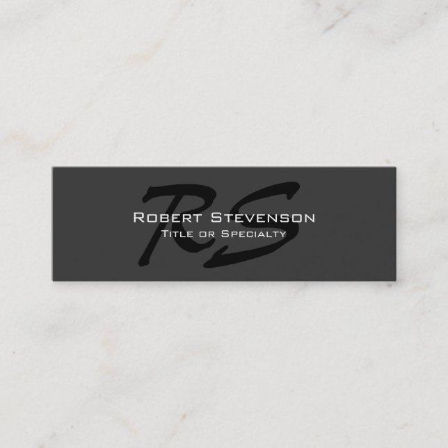 Slim Gray Black Script Monogram Mini Business Card Mini Visitenkarte (Vorderseite)
